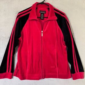 Y2K Oleg Cassini Sport Womens Velour Track Jacket Red Black Sz Medium